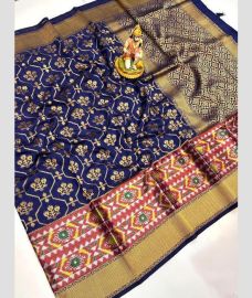 Navy blue and Chestnut banarasi sarees with Pochampally Border design