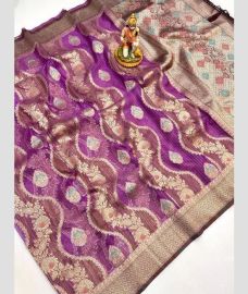 Magenta and Cream banarasi sarees with Pochampally Border design