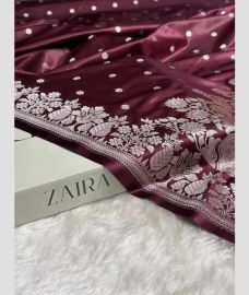 Velvet Maroon and Cream banarasi sarees with All over Buttas design