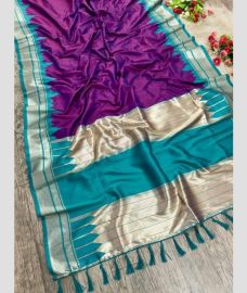Purple and Blue Ivy banarasi sarees with Temple Border design