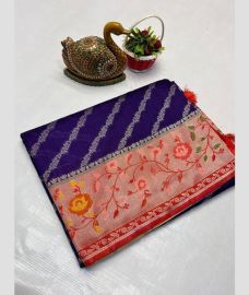 violet colour banarasi sarees with Paithani Border design