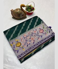 green colour banarasi sarees with Paithani Border design