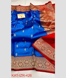 blue colour banarasi sarees with All over Buttas design