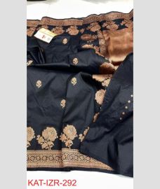 charcoal colour banarasi sarees with All over Buttas design