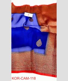 blue colour banarasi sarees with All over Buttas design