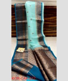 sky blue colour banarasi sarees with All over Buttas design