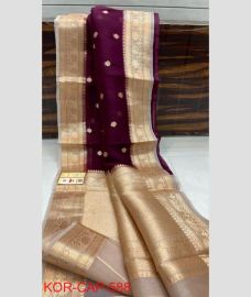 purple and gray colour banarasi sarees with All over Buttas design
