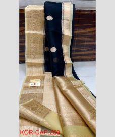 blue and gray colour banarasi sarees with All over Buttas design