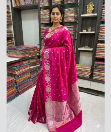 magenta red colour banarasi sarees with All over Buttas design