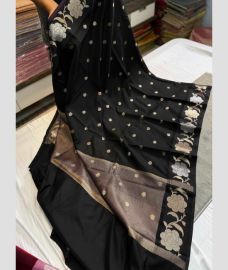 charcoal block colour banarasi sarees with All over Buttas design