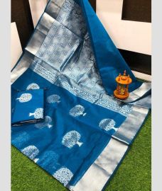 Royal Blue Colour chanderi soft silk sarees with all over checks and buttas design