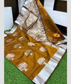 Yellow Colour chanderi soft silk sarees with all over checks and buttas design