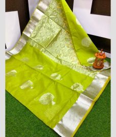 Light Yellow Colour  chanderi soft silk sarees with all over checks and buttas design