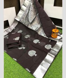 Coffee Colour chanderi soft silk sarees with all over checks and buttas design