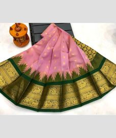 pink colour chenderi silk sarees with Kuppadam Border design