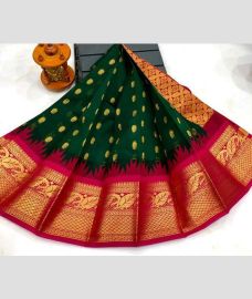 green colour chenderi silk sarees with Kuppadam Border design