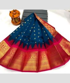 blue and brown colour chenderi silk sarees with Kuppadam Border design