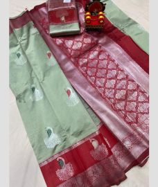 gray colour chenderi silk sarees with All over Buttas design