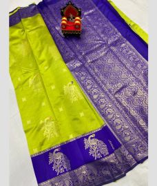 olive green colour chenderi silk sarees with All over Buttas design