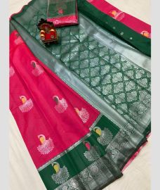 magenta red colour chenderi silk sarees with All over Buttas design