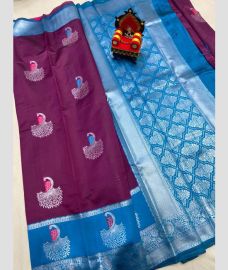 purple colour chenderi silk sarees with All over Buttas design