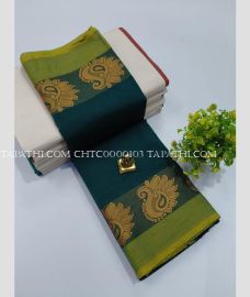 Teal and Green chettinad cotton sarees with Fancy Border design - CHTC0000103