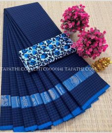 blue colour chettinad cotton sarees with All over Checks design - CHTC0000141