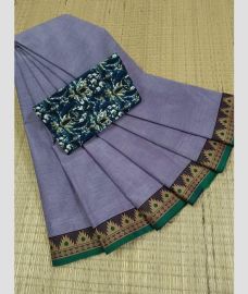 Grey and Green chettinad cotton sarees with Fancy Border design