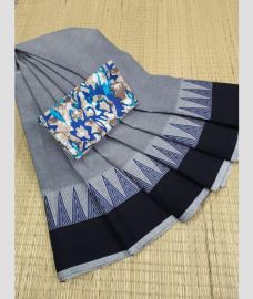 Grey and Black chettinad cotton sarees with Fancy Border design