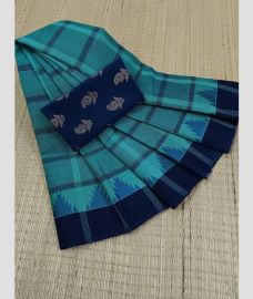 Blue Jay and Navy Blue chettinad cotton sarees with Fancy Border design