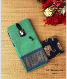 Aquamarine and Blue chettinad cotton sarees with Jari Border design