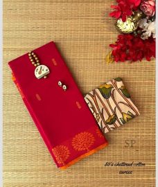 Crimson and Half White chettinad cotton sarees with Jari Border design