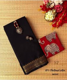 Black and Red chettinad cotton sarees with Jari Border design