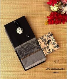 Black and Grey chettinad cotton sarees with Jari Border design