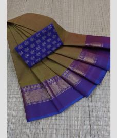 Mehendi Green and Puprle Blue chettinad cotton sarees with Plain design