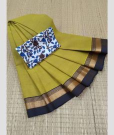 Mustard Yellow and Black chettinad cotton sarees with Plain design
