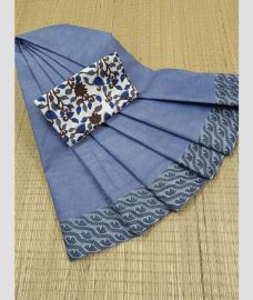 Bluish Grey and Grey chettinad cotton sarees with Plain design