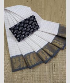 White and Grey chettinad cotton sarees with Plain design