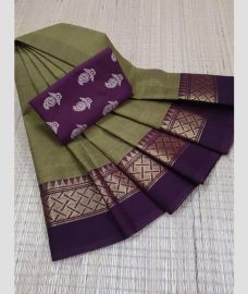 Fern Green and Plum Purple chettinad cotton sarees with Plain design