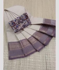 Cream and Granite chettinad cotton sarees with Plain design