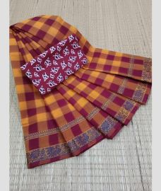 Mango Yellow and Deep Pink chettinad cotton sarees with Plain design