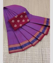 Magenta and Red chettinad cotton sarees with Plain design