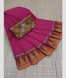 Pink and Lite Orange chettinad cotton sarees with Plain design