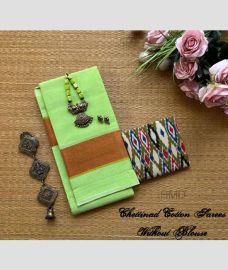 light green colour chettinad cotton sarees with Fancy Border design