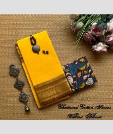 yellow colour chettinad cotton sarees with Fancy Border design