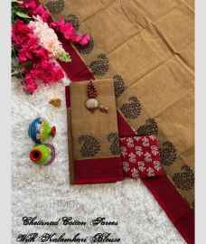 brown colour chettinad cotton sarees with Fancy Border design