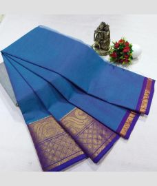 blue colour chettinad cotton sarees with Fancy Border design