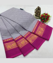 grey colour chettinad cotton sarees with Fancy Border design