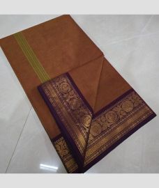 dark brown colour chettinad cotton sarees with Fancy Border design