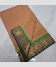 brown colour chettinad cotton sarees with Fancy Border design